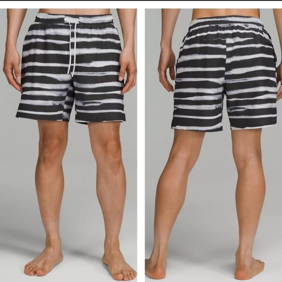 Lululemon Pool Short 7" Watercolour Stripe Vapor Graphite Grey Size M.. - Picture 1 of 13